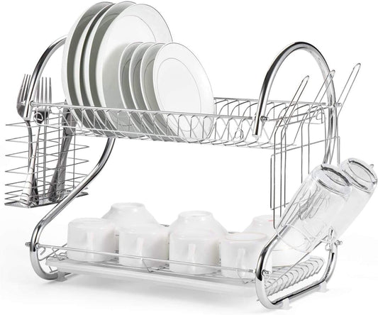CARLA HOME 2 Tier Dish Rack with Drain Board for Kitchen Counter and
