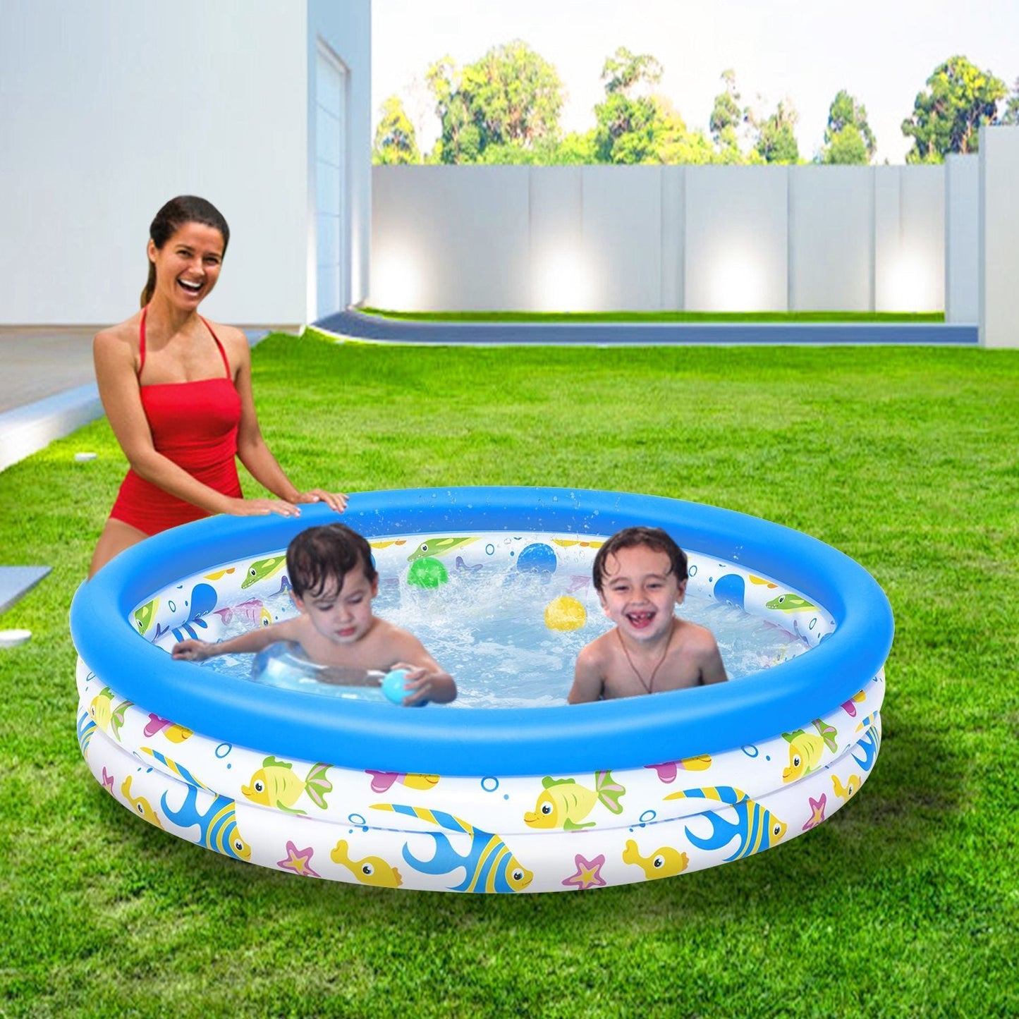 48x10In Inflatable Swimming Pool Blow Up Family Pool For 2 Kids