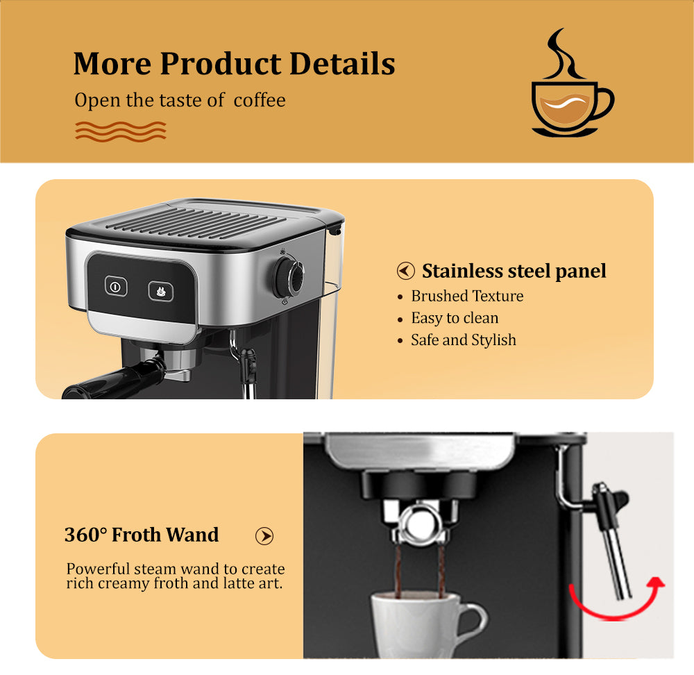 1200W 20 Bar Espresso Coffee Machine Instant Preheat Coffee Maker with
